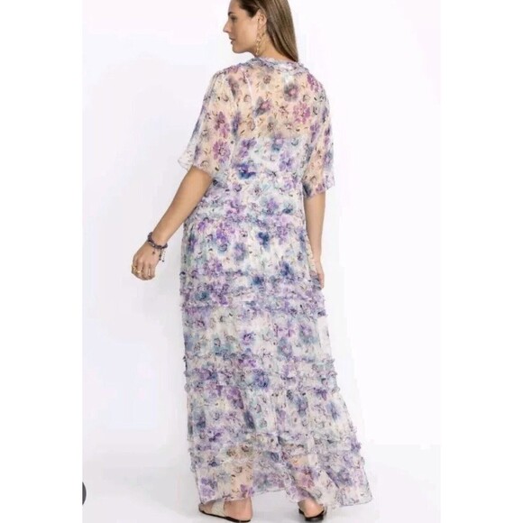 Johnny Was 1X Glinda 100% Silk Long Maxi Dress Floral Ruffle Tiered Msrp $480 - Picture 3 of 14